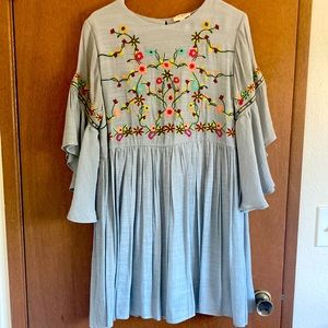 Blue floral embroidery dress